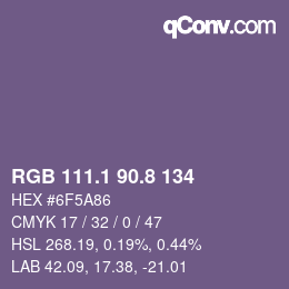 Color code: RGB 111.1 90.8 134 | qconv.com