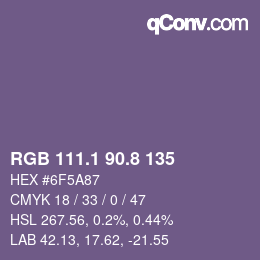 カラーコード: RGB 111.1 90.8 135 | qconv.com
