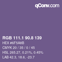 カラーコード: RGB 111.1 90.8 139 | qconv.com