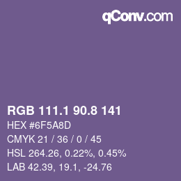 Color code: RGB 111.1 90.8 141 | qconv.com