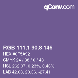 カラーコード: RGB 111.1 90.8 146 | qconv.com