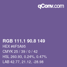 カラーコード: RGB 111.1 90.8 149 | qconv.com