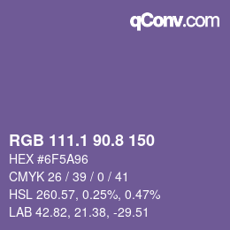 カラーコード: RGB 111.1 90.8 150 | qconv.com