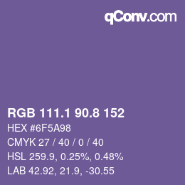 カラーコード: RGB 111.1 90.8 152 | qconv.com