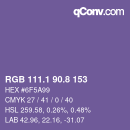 カラーコード: RGB 111.1 90.8 153 | qconv.com