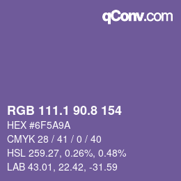 カラーコード: RGB 111.1 90.8 154 | qconv.com