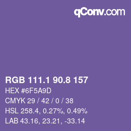 カラーコード: RGB 111.1 90.8 157 | qconv.com