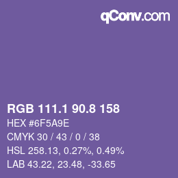 カラーコード: RGB 111.1 90.8 158 | qconv.com