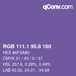 カラーコード: RGB 111.1 90.8 160 | qconv.com