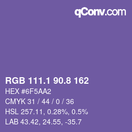 カラーコード: RGB 111.1 90.8 162 | qconv.com