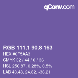カラーコード: RGB 111.1 90.8 163 | qconv.com