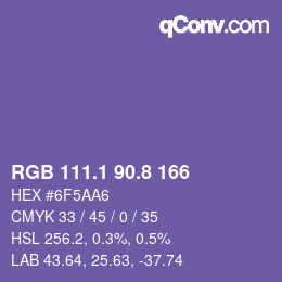 カラーコード: RGB 111.1 90.8 166 | qconv.com