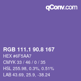カラーコード: RGB 111.1 90.8 167 | qconv.com