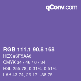 カラーコード: RGB 111.1 90.8 168 | qconv.com