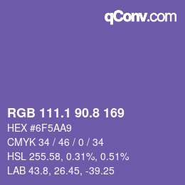 カラーコード: RGB 111.1 90.8 169 | qconv.com