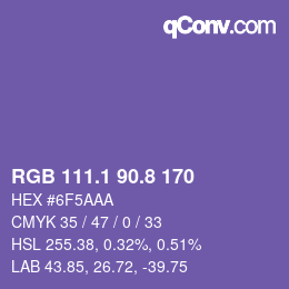 カラーコード: RGB 111.1 90.8 170 | qconv.com