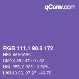 カラーコード: RGB 111.1 90.8 172 | qconv.com