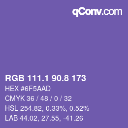 カラーコード: RGB 111.1 90.8 173 | qconv.com