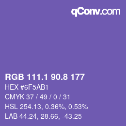 カラーコード: RGB 111.1 90.8 177 | qconv.com