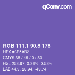 カラーコード: RGB 111.1 90.8 178 | qconv.com