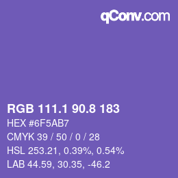 カラーコード: RGB 111.1 90.8 183 | qconv.com