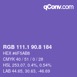 カラーコード: RGB 111.1 90.8 184 | qconv.com