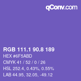 カラーコード: RGB 111.1 90.8 189 | qconv.com