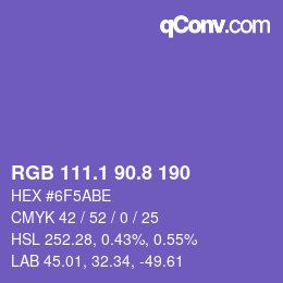カラーコード: RGB 111.1 90.8 190 | qconv.com
