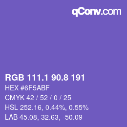 カラーコード: RGB 111.1 90.8 191 | qconv.com