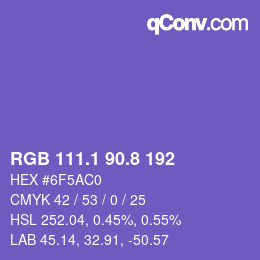 カラーコード: RGB 111.1 90.8 192 | qconv.com