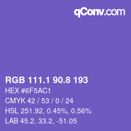 カラーコード: RGB 111.1 90.8 193 | qconv.com