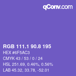 カラーコード: RGB 111.1 90.8 195 | qconv.com
