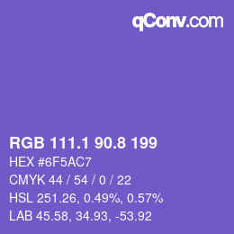カラーコード: RGB 111.1 90.8 199 | qconv.com