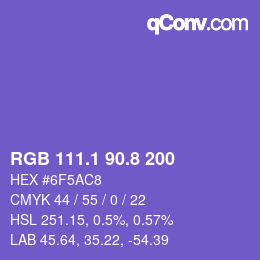 カラーコード: RGB 111.1 90.8 200 | qconv.com