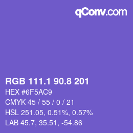 カラーコード: RGB 111.1 90.8 201 | qconv.com