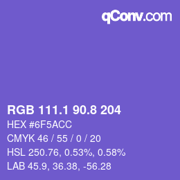 カラーコード: RGB 111.1 90.8 204 | qconv.com
