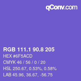 カラーコード: RGB 111.1 90.8 205 | qconv.com