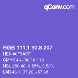 カラーコード: RGB 111.1 90.8 207 | qconv.com