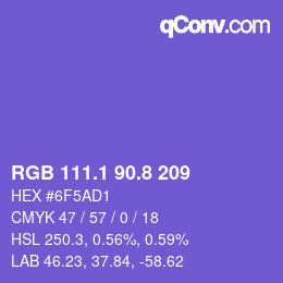 カラーコード: RGB 111.1 90.8 209 | qconv.com