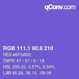 カラーコード: RGB 111.1 90.8 210 | qconv.com
