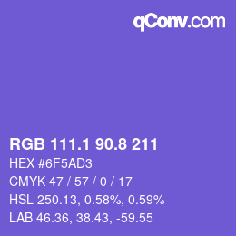 カラーコード: RGB 111.1 90.8 211 | qconv.com