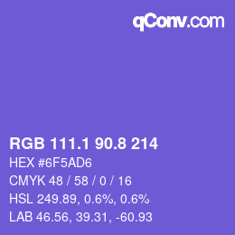 カラーコード: RGB 111.1 90.8 214 | qconv.com