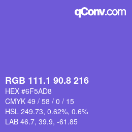 カラーコード: RGB 111.1 90.8 216 | qconv.com