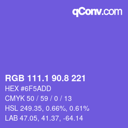 カラーコード: RGB 111.1 90.8 221 | qconv.com
