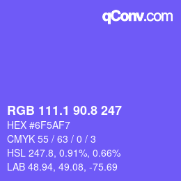 カラーコード: RGB 111.1 90.8 247 | qconv.com