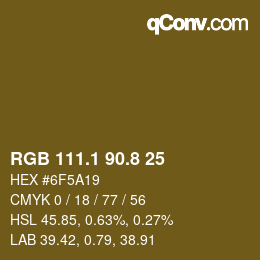 Color code: RGB 111.1 90.8 25 | qconv.com