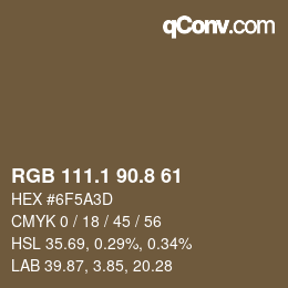 Color code: RGB 111.1 90.8 61 | qconv.com