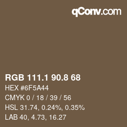Color code: RGB 111.1 90.8 68 | qconv.com