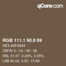 Color code: RGB 111.1 90.8 69 | qconv.com