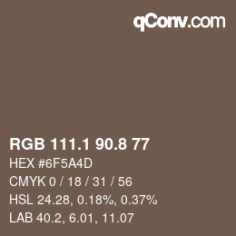 Color code: RGB 111.1 90.8 77 | qconv.com